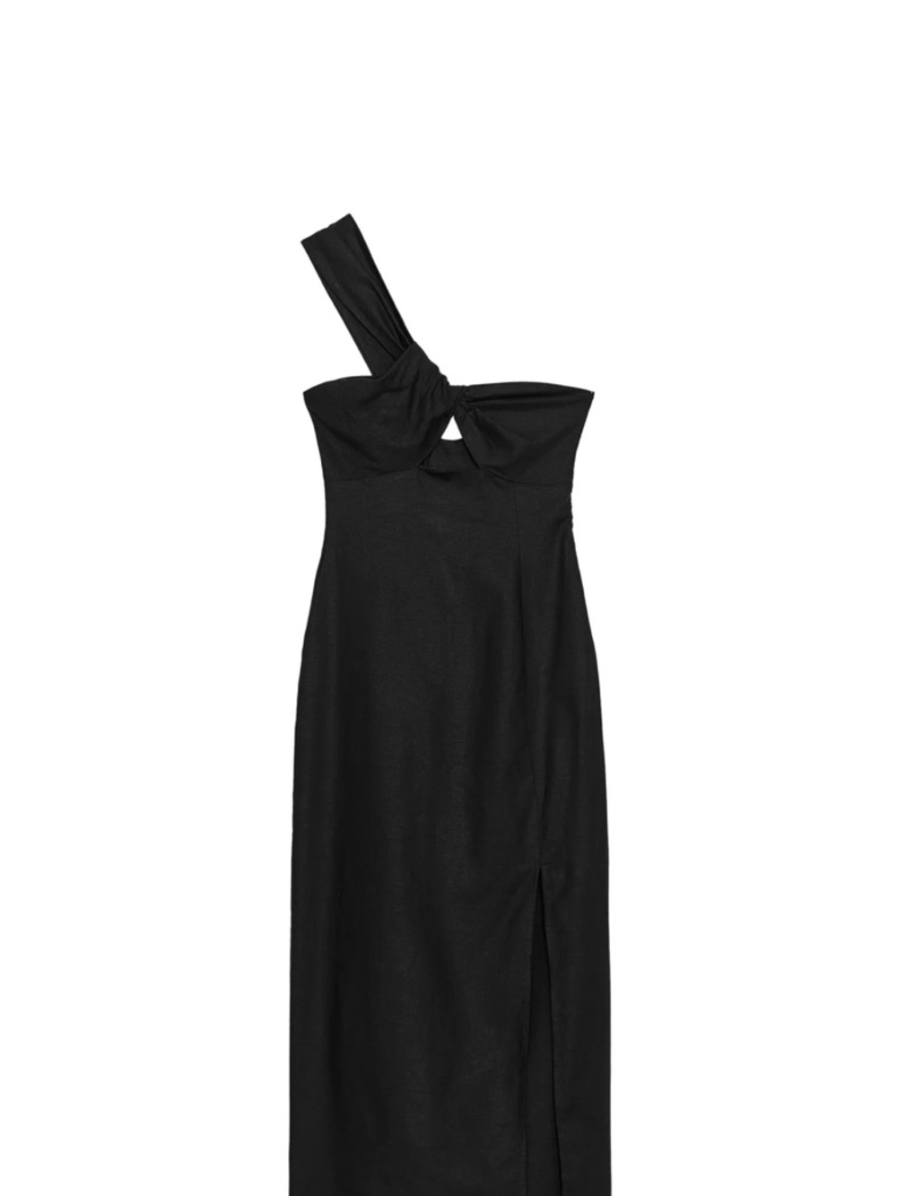 Zara Black One-Shoulder Linen Midi Dress